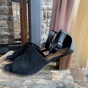 Style & Co Black Suede Heeled Mule Sandal w/ Ankle Straps, Size 11