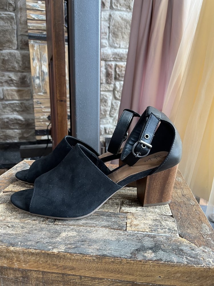 Style & Co Black Suede Heeled Mule Sandal w/ Ankle Straps, Size 11