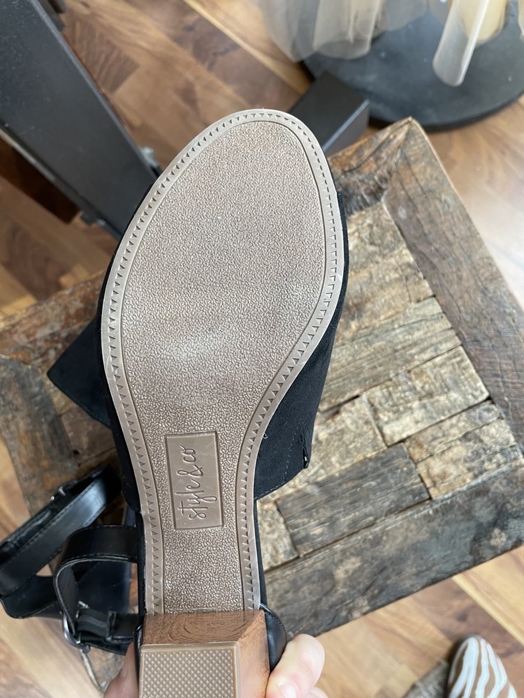 Style & Co Black Suede Heeled Mule Sandal w/ Ankle Straps, Size 11