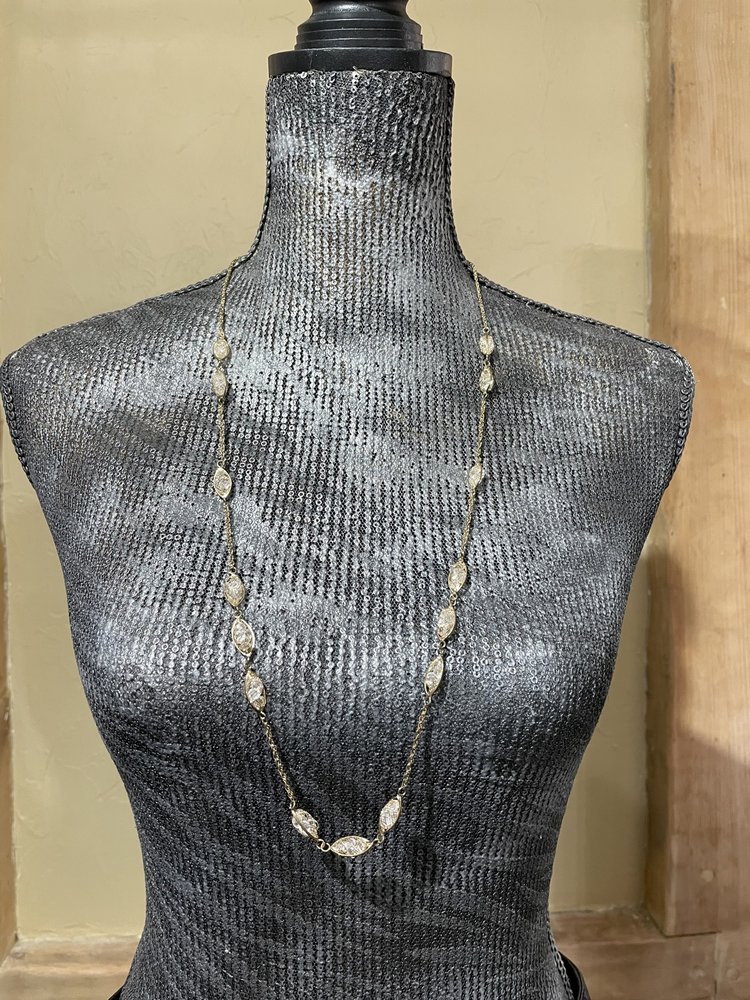 Long Gold Glass Mesh Chain Necklace