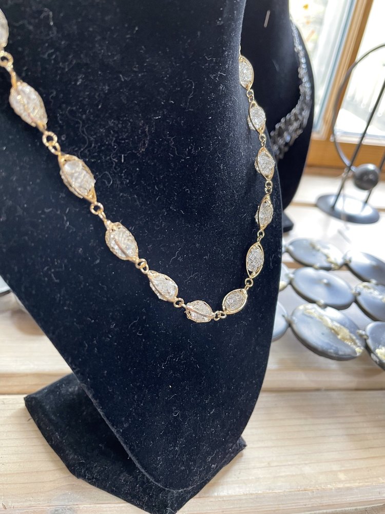 Long Gold Glass Mesh Chain Necklace