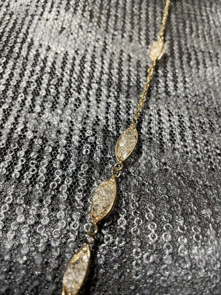 Long Gold Glass Mesh Chain Necklace