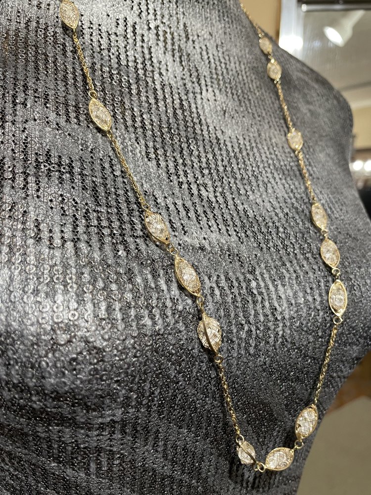 Long Gold Glass Mesh Chain Necklace