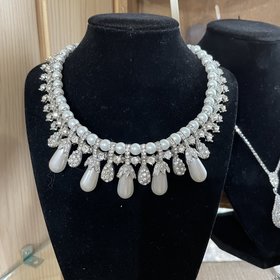 Silver Pear Pearl Bling Statement Necklace