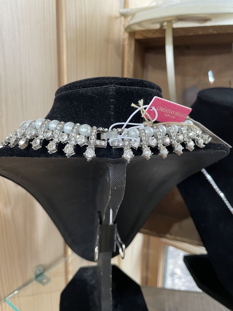 Silver Pear Pearl Bling Statement Necklace