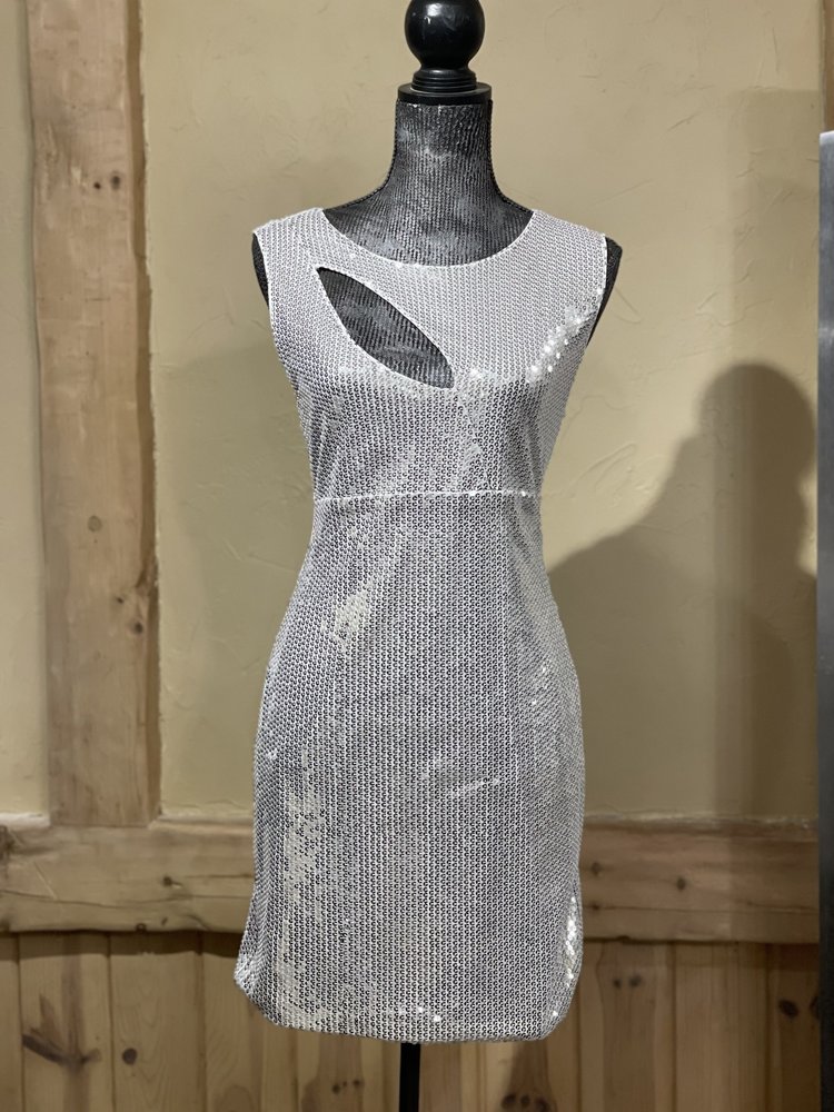 BLVD Collection White Sequin Cutout Mini Dress, Size XL