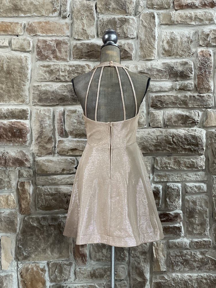Teeze Me Beige Shimmery Halter Dress, Size 1/2