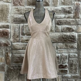 Teeze Me Beige Shimmery Halter Dress, Size 1/2