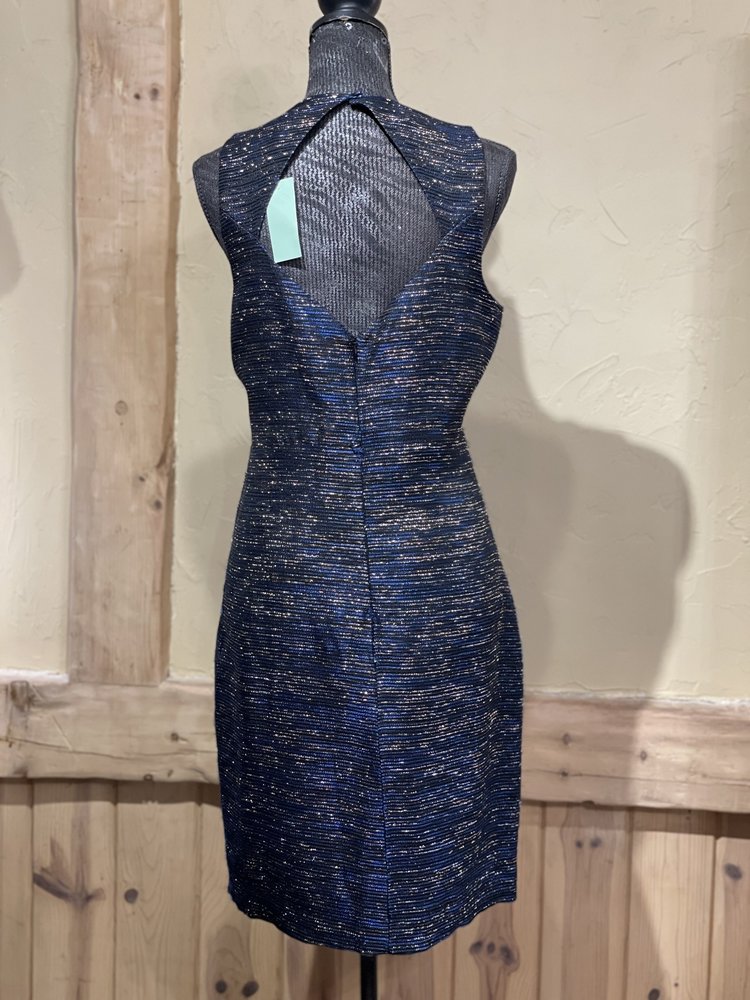 Laundry Navy and Gold Shimmer Jewel Encrusted Bib Dress, Size 12