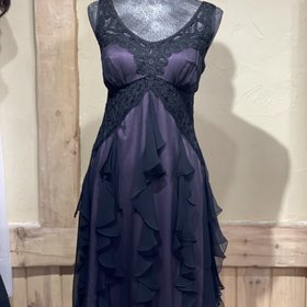 Sue Wong Black and Purple Chiffon Lace Overlay Dress, Size 12