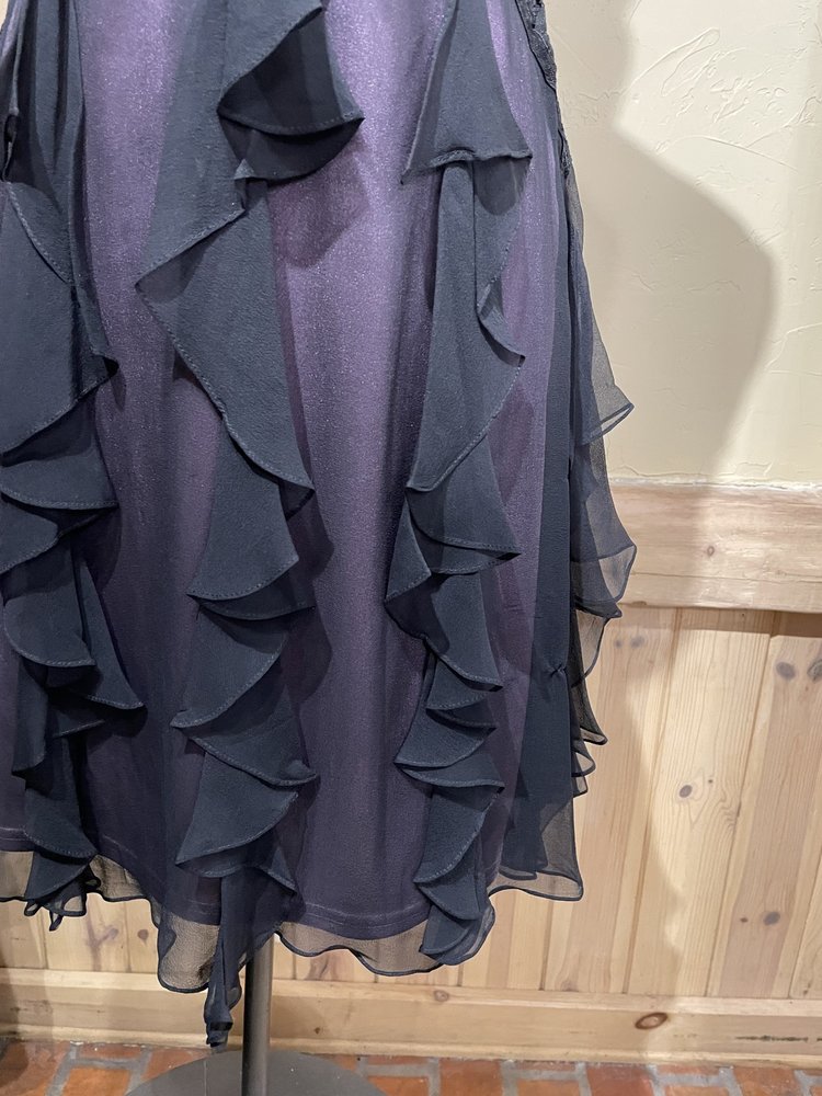 Sue Wong Black and Purple Chiffon Lace Overlay Dress, Size 12