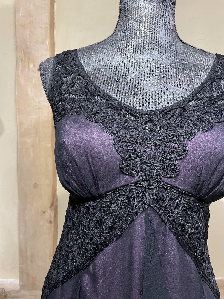 Sue Wong Black and Purple Chiffon Lace Overlay Dress, Size 12
