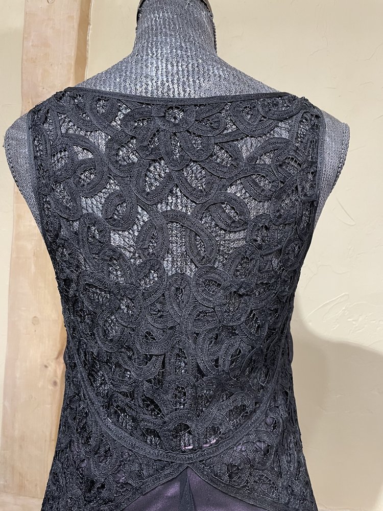 Sue Wong Black and Purple Chiffon Lace Overlay Dress, Size 12