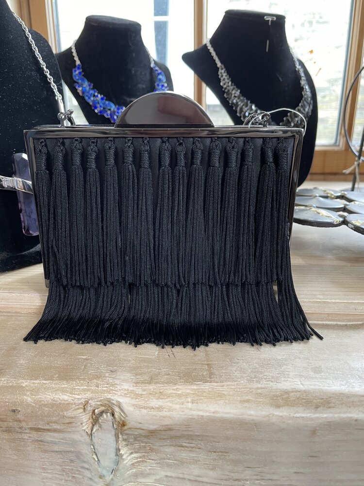 franchi Black Double Fringe Layer Purse