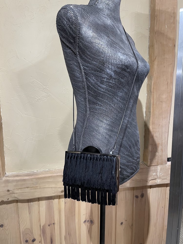 franchi Black Double Fringe Layer Purse