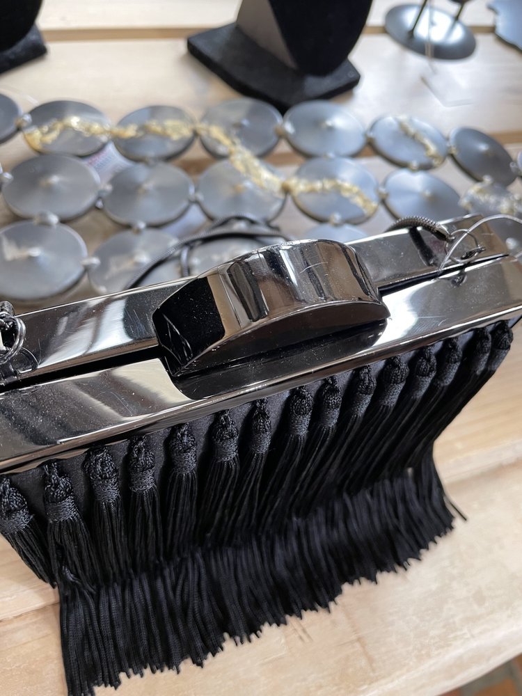 franchi Black Double Fringe Layer Purse