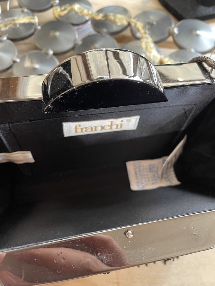 franchi Black Double Fringe Layer Purse