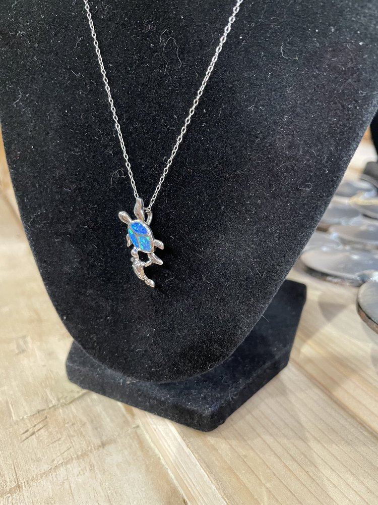 Sterling Silver and Opal Turtle Necklace