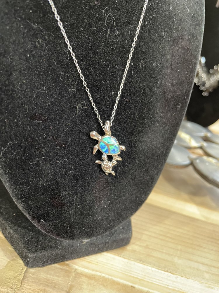 Sterling Silver and Opal Turtle Necklace