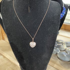 Sterling Silver Rose Gold Baguette Heart Necklace