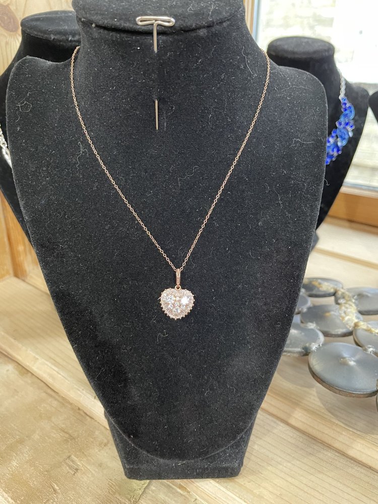 Sterling Silver Rose Gold Baguette Heart Necklace