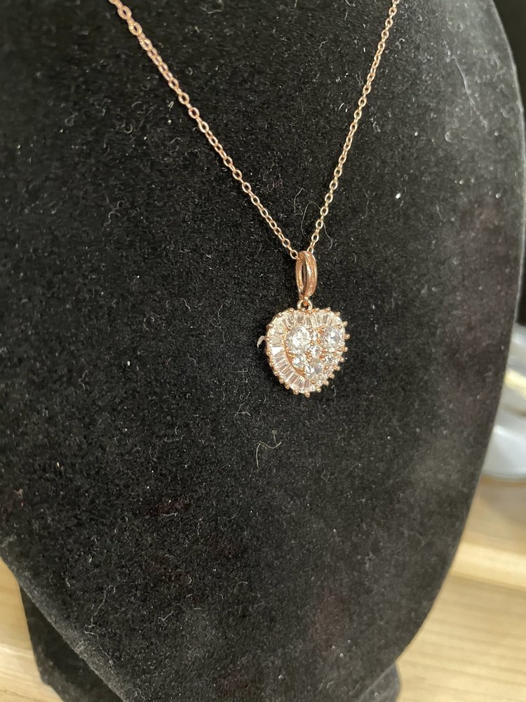 Sterling Silver Rose Gold Baguette Heart Necklace