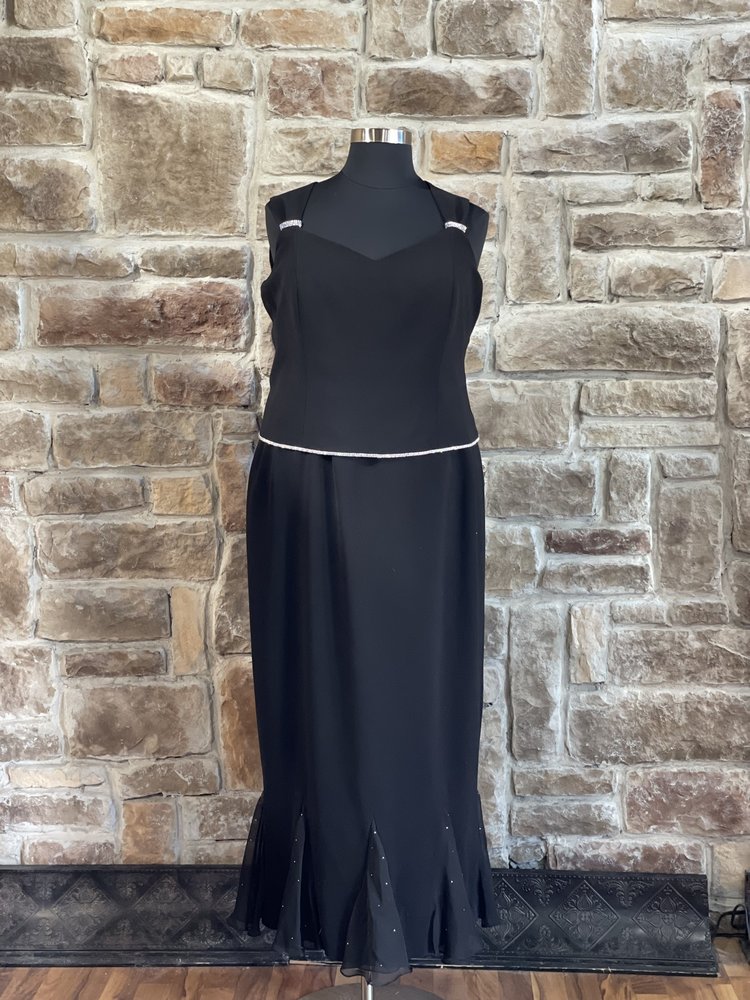 Junnie Leigh New York Black Swarovski Crystal Trim Chiffon Insert Gown w/ Jacket, Size 18