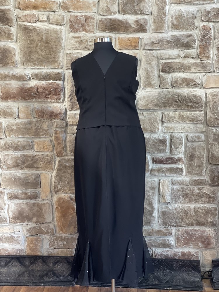 Junnie Leigh New York Black Swarovski Crystal Trim Chiffon Insert Gown w/ Jacket, Size 18