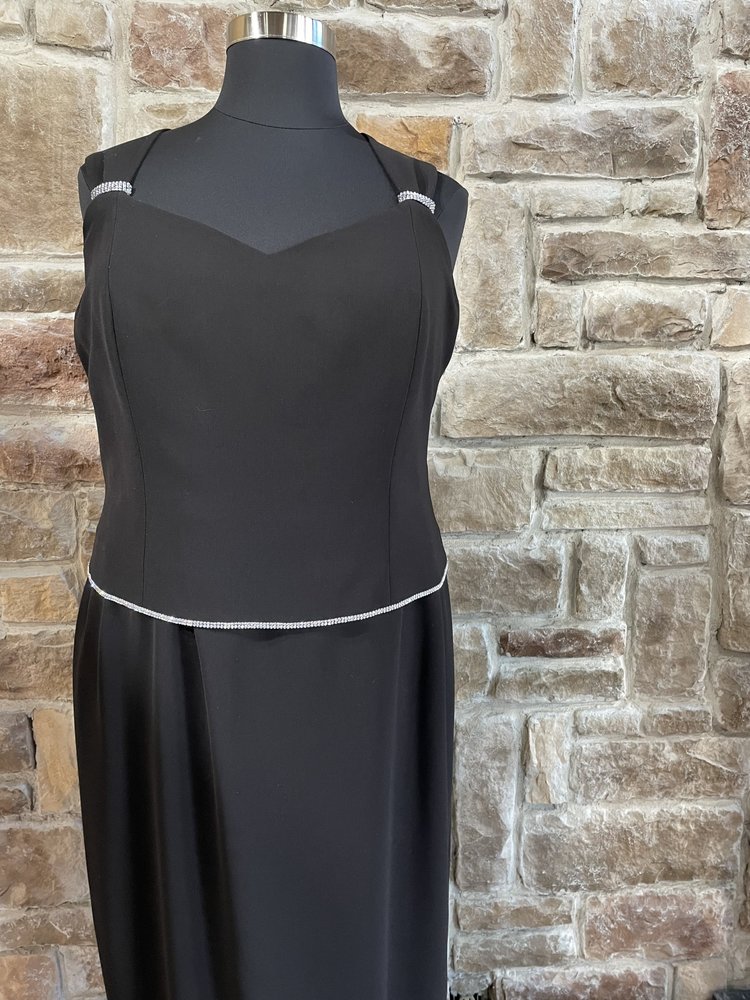 Junnie Leigh New York Black Swarovski Crystal Trim Chiffon Insert Gown w/ Jacket, Size 18