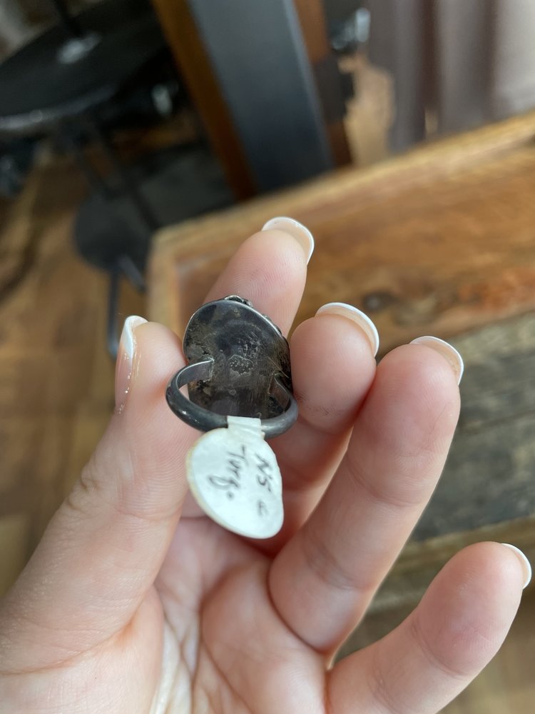 Silver Feather and Turquoise Stone Ring, Size 6.5