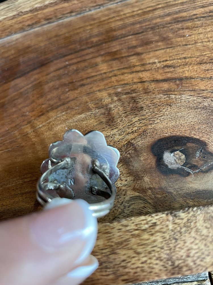 Silver Sacalloped Edge Turquoise Stone RIng, Size 9.5