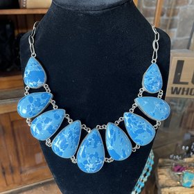 Silver Caribbean Larimar Tear Drop Bib Necklace