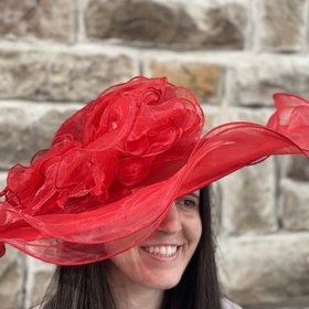 Too Too Hat Red Adjustable Organza Floral Flat Top Hat O/S