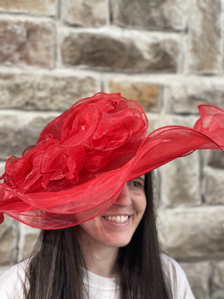 Too Too Hat Red Adjustable Organza Floral Flat Top Hat O/S
