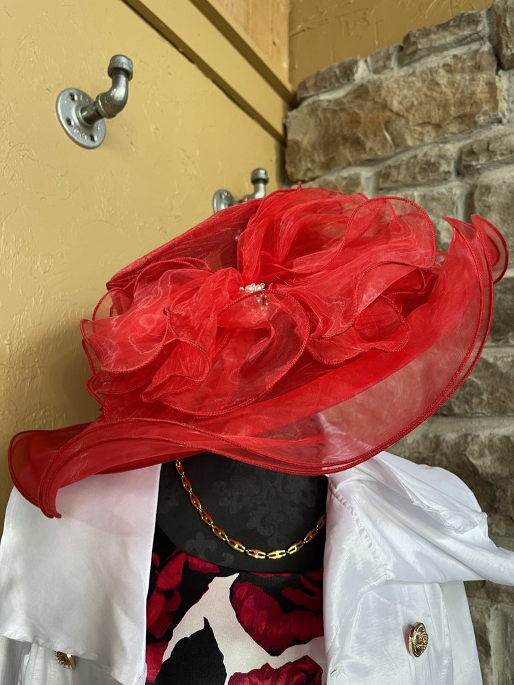 Too Too Hat Red Adjustable Organza Floral Flat Top Hat O/S