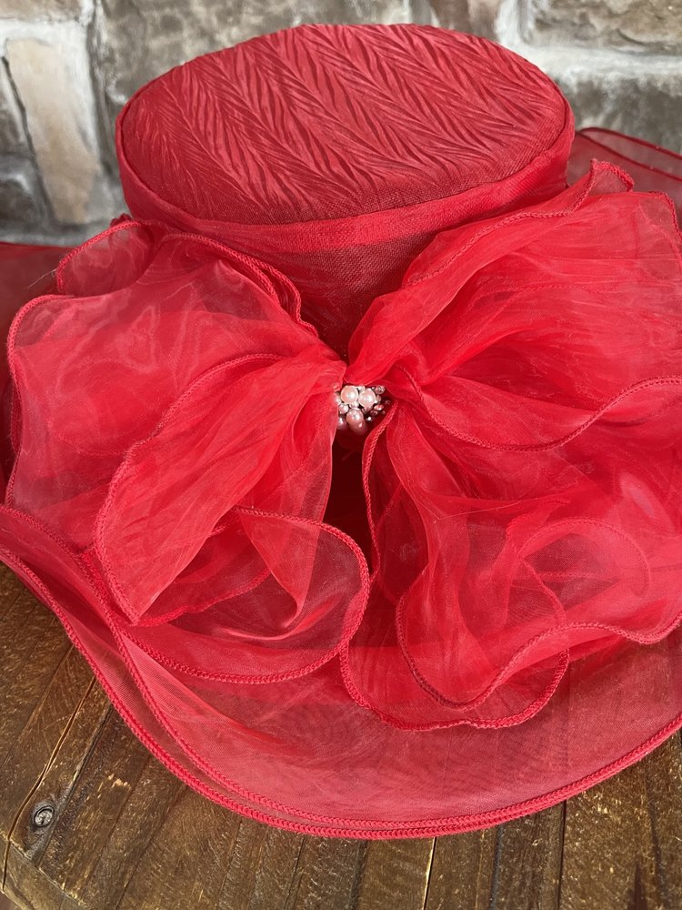 Too Too Hat Red Adjustable Organza Floral Flat Top Hat O/S
