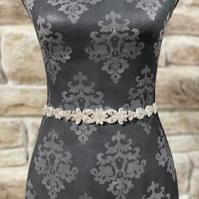 Miro Silver Flower and Leaf Crystal Rhinestone Bridal Wedding Belt/Headband