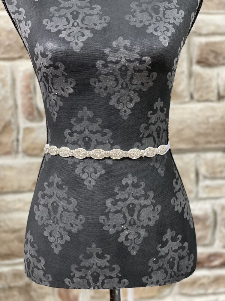 Miro Silver Oval Shaped Sash Ribbon Bridal Belt/Headband