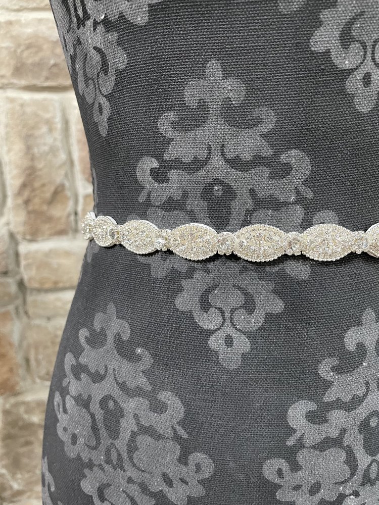 Miro Silver Oval Shaped Sash Ribbon Bridal Belt/Headband