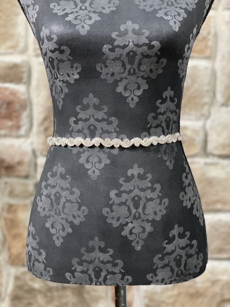 Miro Silver Crystal Rhinestone Curves and Stones Wedding Belt/ Headband