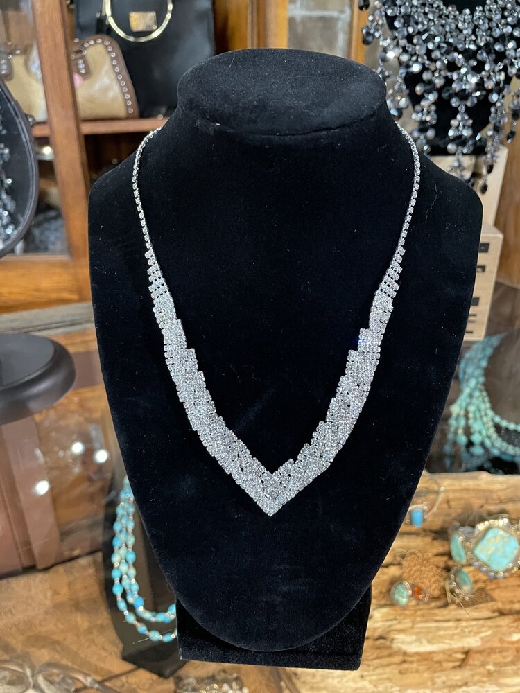 Silver Rhinestone Trinity Necklace