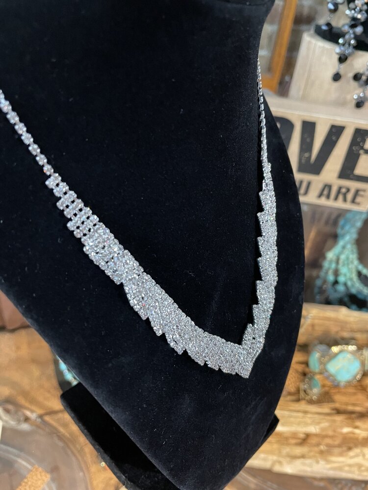 Silver Rhinestone Trinity Necklace