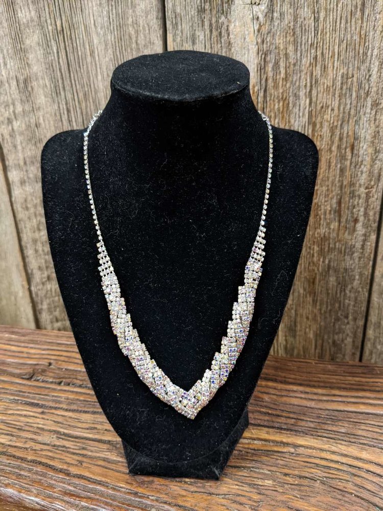 Silver AB Rhinestone Trinity Necklace