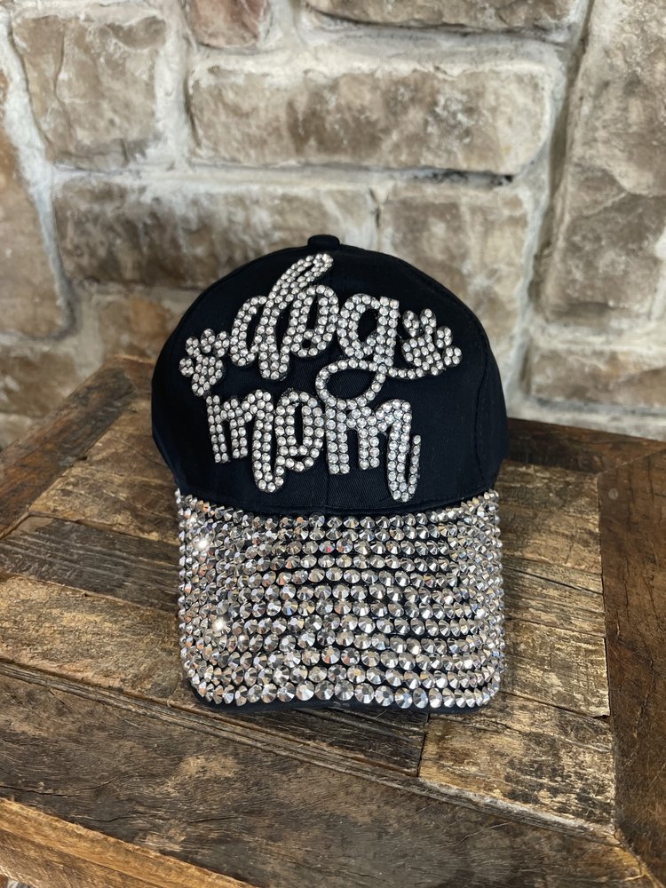 Sophia Collection Black Adjustable  Silver Sparkle Dog Mom Cap