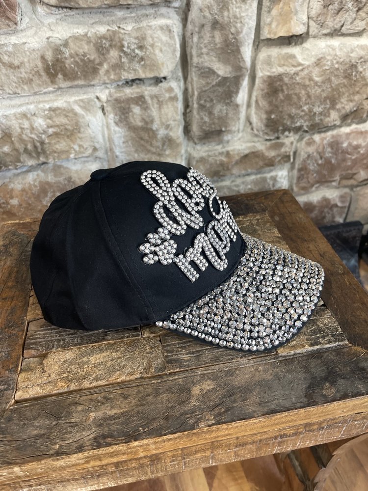 Sophia Collection Black Adjustable  Silver Sparkle Dog Mom Cap