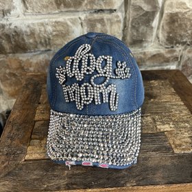 Sophia Collection Blue Denim Adjustable Silver Sparkle Dog Mom Cap