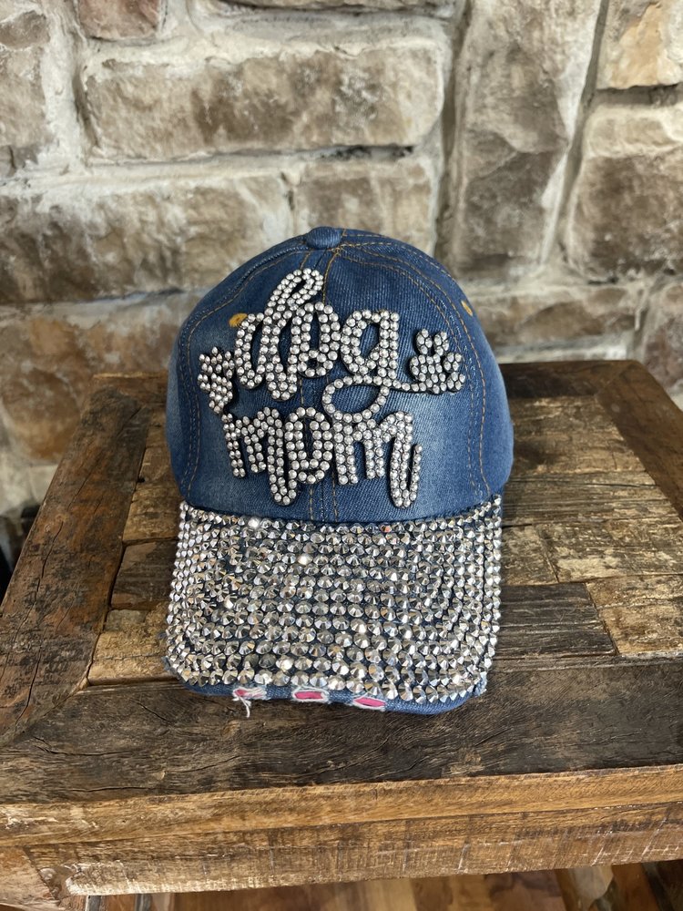 Sophia Collection Blue Denim Adjustable Silver Sparkle Dog Mom Cap
