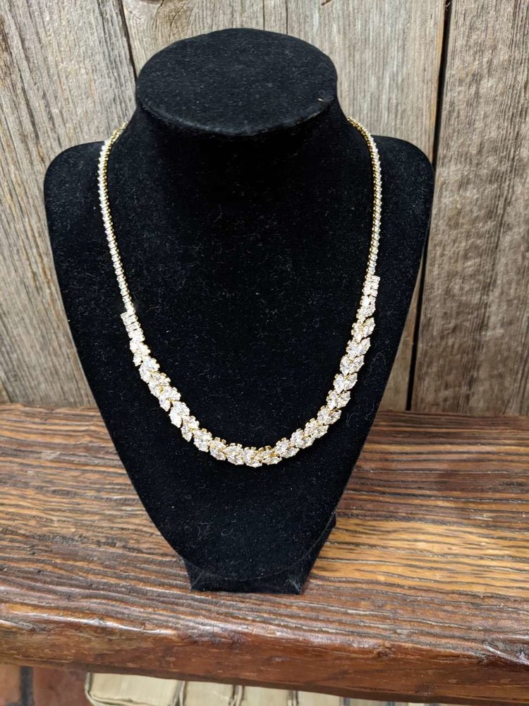 Gold Leaf Chain Rhinestone Necklace