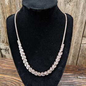 Rose Gold Leaf Chain Rhinestone Necklace