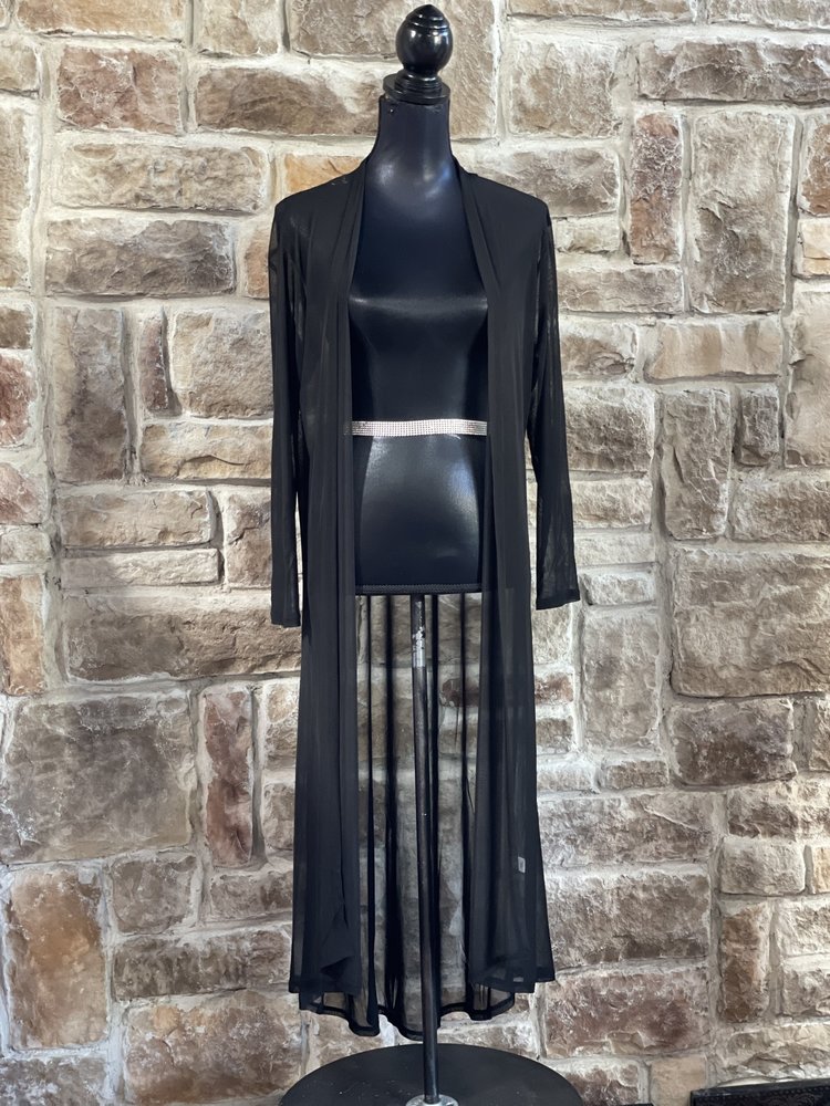 Zenana Outfitters Black Mesh Long Cardigan